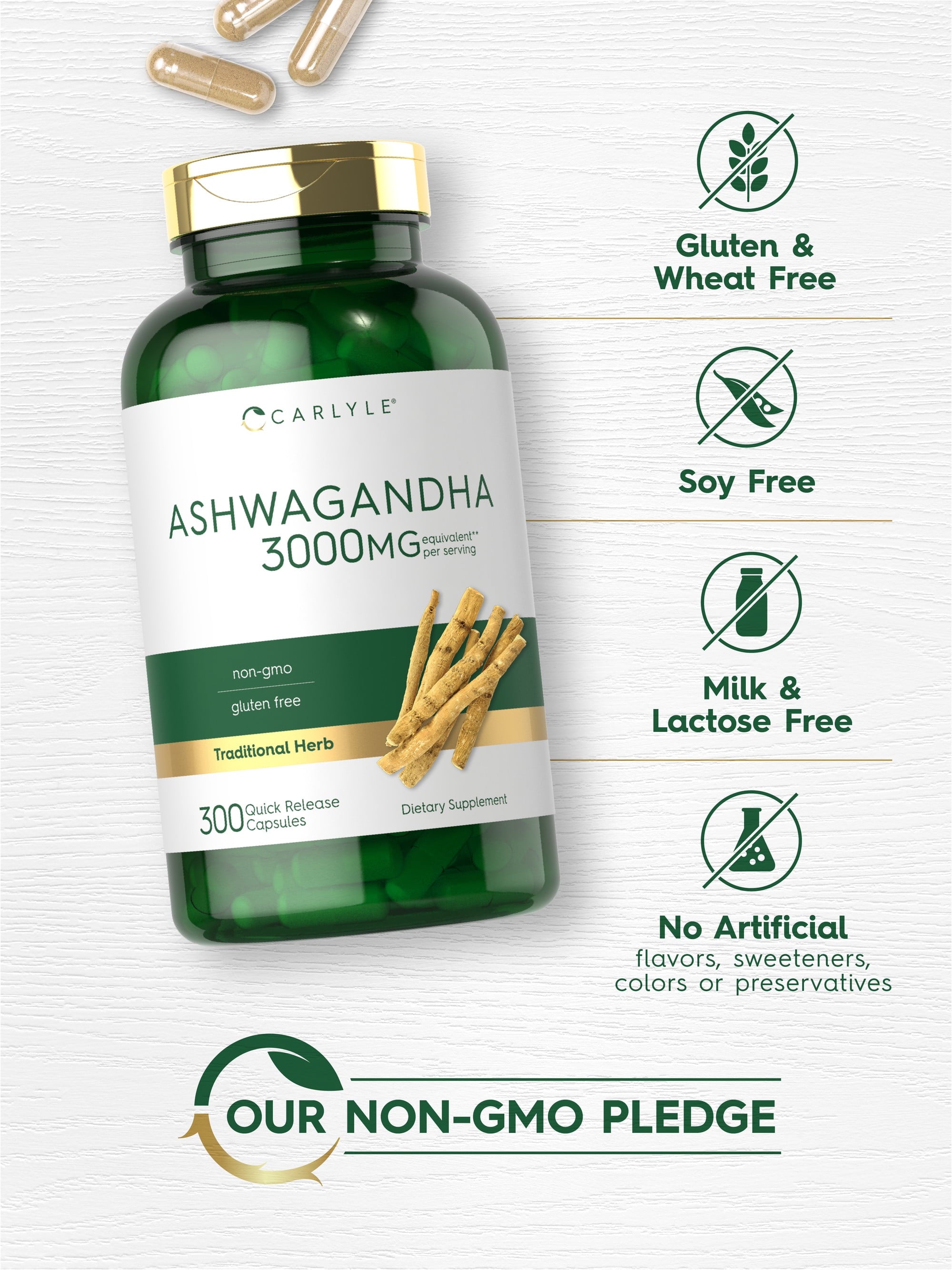 Ashwagandha 3000mg Supplement | 300 Capsules | Non-GMO, Gluten-Free
