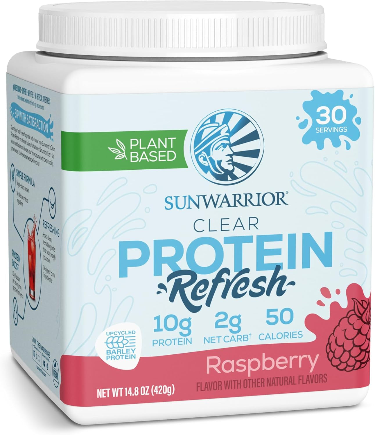 Plant-Based Clear Protein Powder and Hydration Supplement, Vegan Raspberry Flavor, 10G Protein per Serving, 420G Tub (30 Servings)