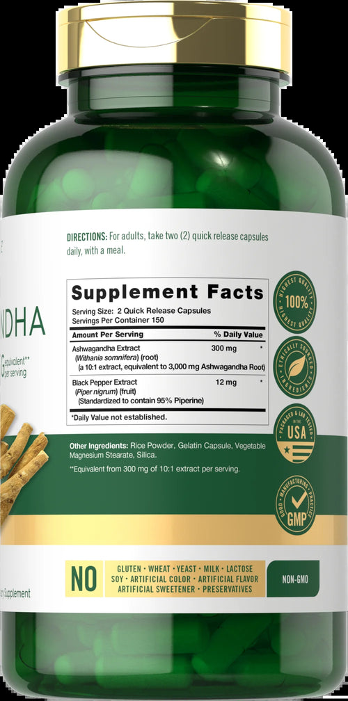 Ashwagandha 3000mg Supplement | 300 Capsules | Non-GMO, Gluten-Free